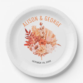 秋の花ヤシの葉オレンジの秋の結婚式 ペーパープレート