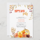 秋の花ワインパンプキン秋誕生日パーティー 招待状 (正面)