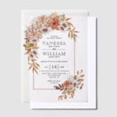 秋の花付きアーチ秋の結婚式 ベラム紙招待状 (オフセット)