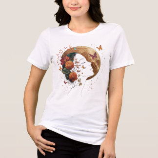 秋の花咲く美学アート 三日月 トライブレンドTシャツ