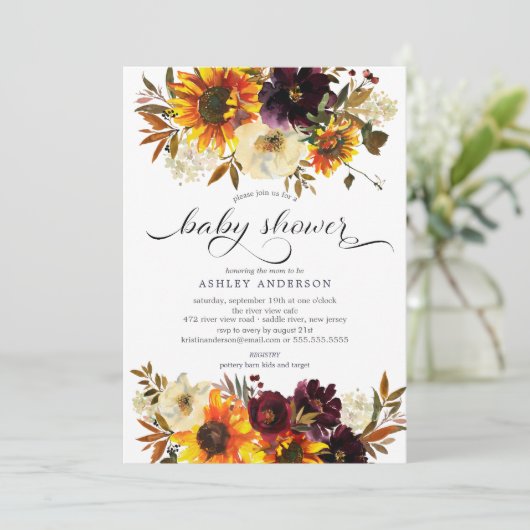 秋の花束ひまわり赤ちゃんシャワー 招待状 (スタンド正面)