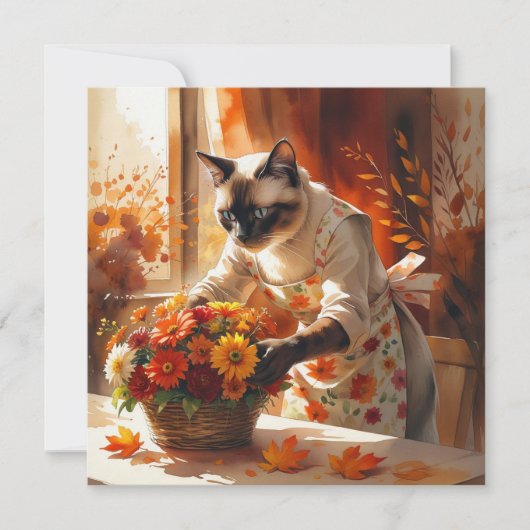秋の花束をアレンジする猫のフラワーアーティスト (正面)