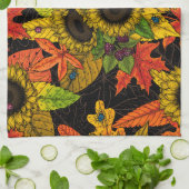 秋の花束オンブラック キッチンタオル (折り畳み)