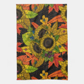 秋の花束オンブラック キッチンタオル (縦)