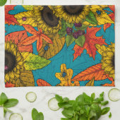 秋の花束オンブルー キッチンタオル (折り畳み)