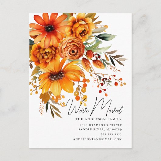 秋の花束引越のお知らせ ポストカード (正面)