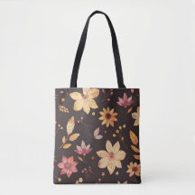 秋の花柄トートバッグ