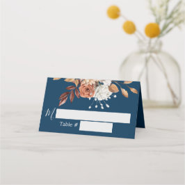秋の花柄ネイビーブルーの結婚式プレイスカード プレイスカード