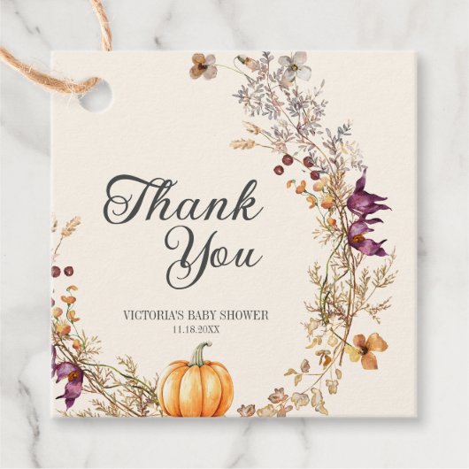 秋の花柄パンプキンボヘミアンベイビーシャワー フェイバータグ (正面)
