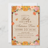 秋の花柄ベイビーシャワー招待状　ナチュラル　ラスティック 招待状 (正面)
