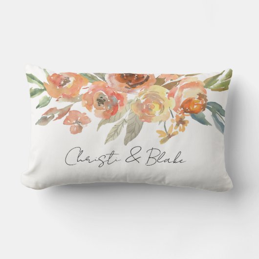 秋の花柄 NAME & NAME スロー枕 新婚夫婦 ランバークッション (正面)