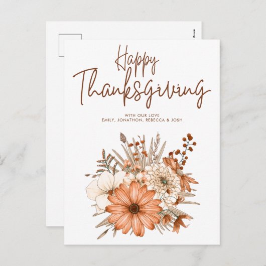 秋の花模様が紅葉を楽しむ感謝祭 シーズンポストカード (正面/裏面)