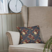 秋の花模様で深いブルゴーニュと温かいクリーム クッション