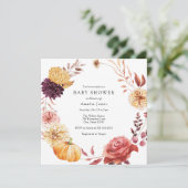 秋の花模様とカボチャ赤ちゃんシャワー招待状 招待状 (スタンド正面)