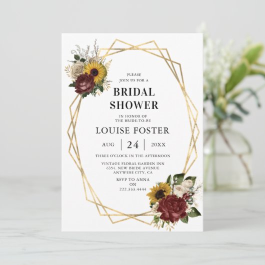 秋の花模様と幾何学模様ブライダルシャワー 招待状 (スタンド正面)