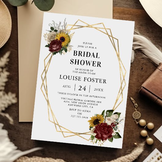 秋の花模様と幾何学模様ブライダルシャワー 招待状