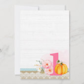 秋の花模様のカボチャ　女の子の1歳の誕生日写真 招待状 (裏面)