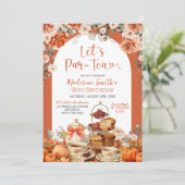 秋の花模様のカボチャ Let's Par ティー 誕生日パーティー 招待状 (スタンド正面)