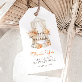 秋の花模様のパンプキンベイビーシャワー ギフトタグ