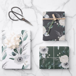 秋の花模様の包装紙 フラットシートセット 3枚組 ラッピングペーパーシート