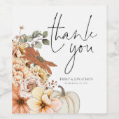 秋の花模様カボチャ結婚の名前の感謝 ワインラベル (シングルラベル)