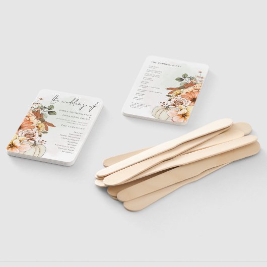 秋の花模様パンプキンウォーターカラー結婚式 プログラム ハンドファン (組立なし)