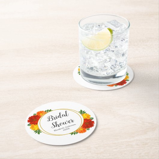 秋の花模様ブライダルシャワー ラウンドペーパーコースター (インサイチュ)