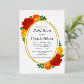秋の花模様ブライダルシャワー 箔招待状 (立ち正面)