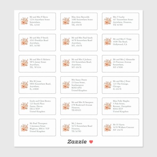 秋の花模様個人受取人名住所 シール (シート)