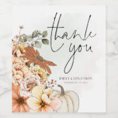 秋の花模様名結婚Date's Thank You ワインラベル (シングルラベル)