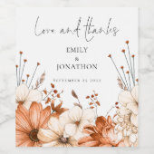 秋の花模様感謝してい愛名Date結婚's ワインラベル (シングルラベル)