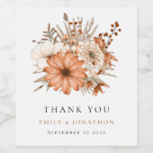 秋の花模様新着氏名結婚付け ワインラベル (シングルラベル)