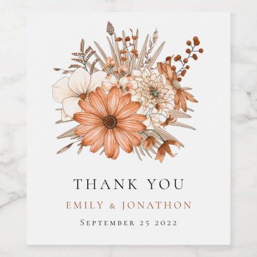 秋の花模様新着氏名結婚付け ワインラベル (シングルラベル)