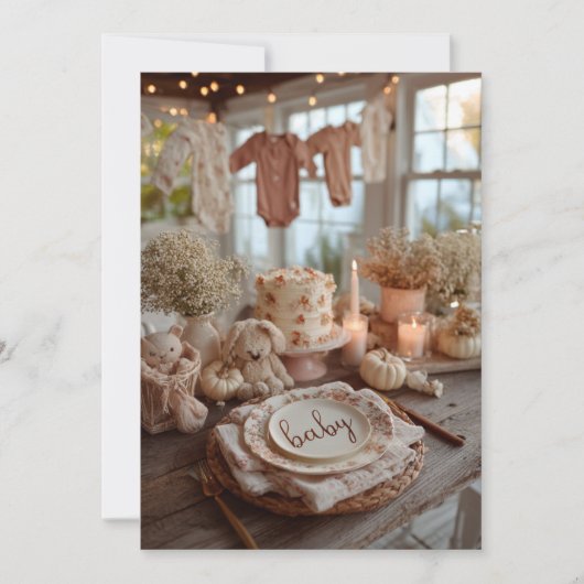 秋の花模様秋のベビー散水、ほこりっぽいバラ 招待状 (正面)