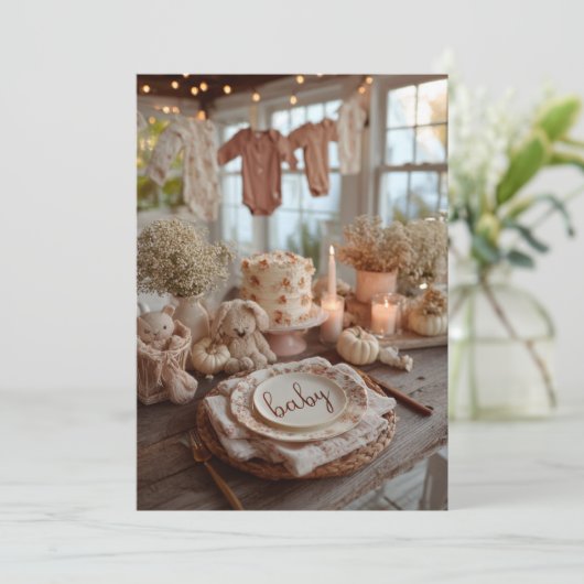 秋の花模様秋のベビー散水、ほこりっぽいバラ 招待状 (スタンド正面)