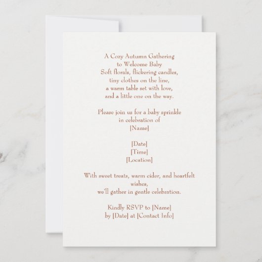 秋の花模様秋のベビー散水、ほこりっぽいバラ 招待状 (裏面)