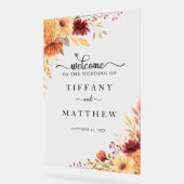 秋の花模様秋の結婚式へようこそ アクリルサイン (傾斜)