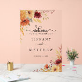 秋の花模様秋の結婚式へようこそ アクリルサイン (ウェディング)