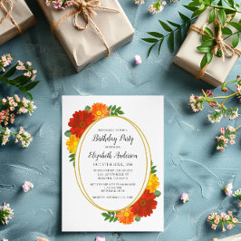 秋の花模様誕生日 招待状