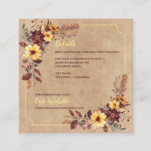 秋の花模様&宿泊情報秋の結婚式 エンクロージャーカード (正面)