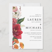 秋の花模様Red Amaryllis QR Code 結婚's 招待状 (正面)