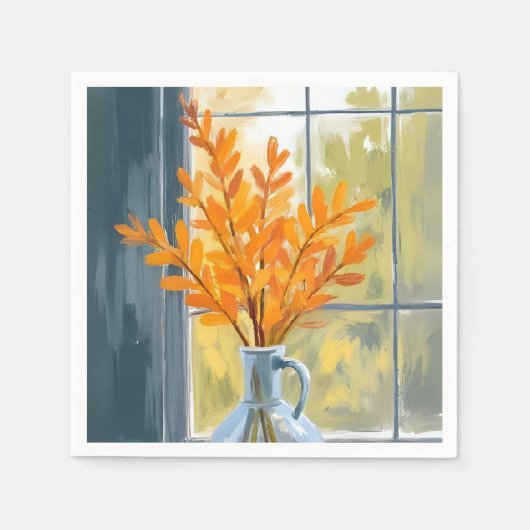 秋の花瓶 水彩画 スタンダードカクテルナプキン (正面)