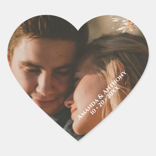 秋の花結婚のカップルのシール ハートシール (正面)