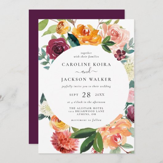 秋の花結婚式招待状 招待状 (正面/裏面)