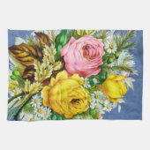 秋の花花束の水彩画 キッチンタオル (横)