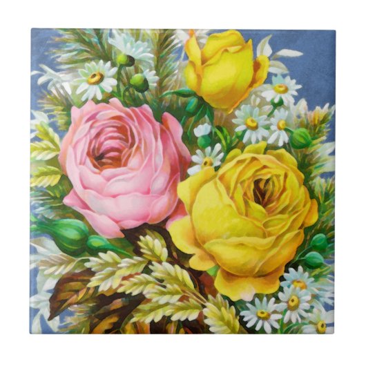 秋の花花束の水彩画 タイル (正面)