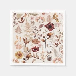 秋の花葉と水彩 スタンダードカクテルナプキン