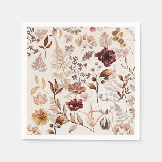 秋の花葉と水彩 スタンダードカクテルナプキン (正面)
