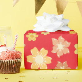 秋の花赤シームレス誕生祝い ラッピングペーパー