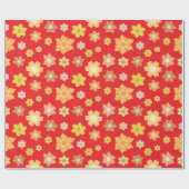 秋の花赤シームレス誕生祝い ラッピングペーパー (フラット)